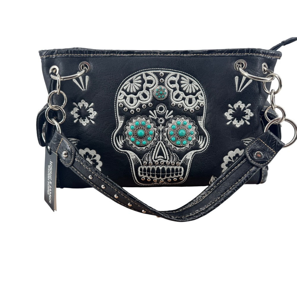 Concealed Carry Purse Jessie & James Sugar Skull Shoulder Women Black Turquoise